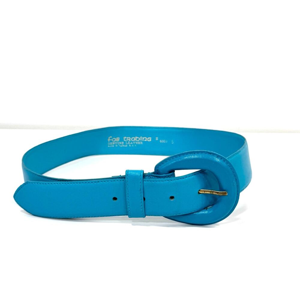 Vintage Fob Trading Turquoise Blue Genuine Leather Belt Small #6003
